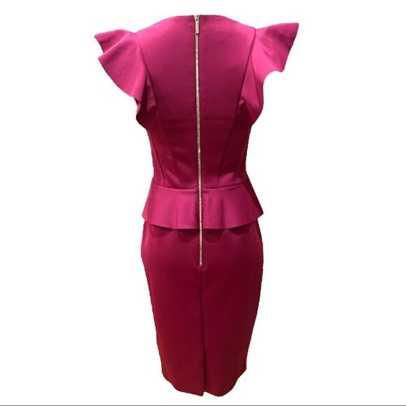 Ted Baker Fuchsia Pink Alair Ruffle-Trimmed Peplum V- Neck Dress - Picture 6 of 7